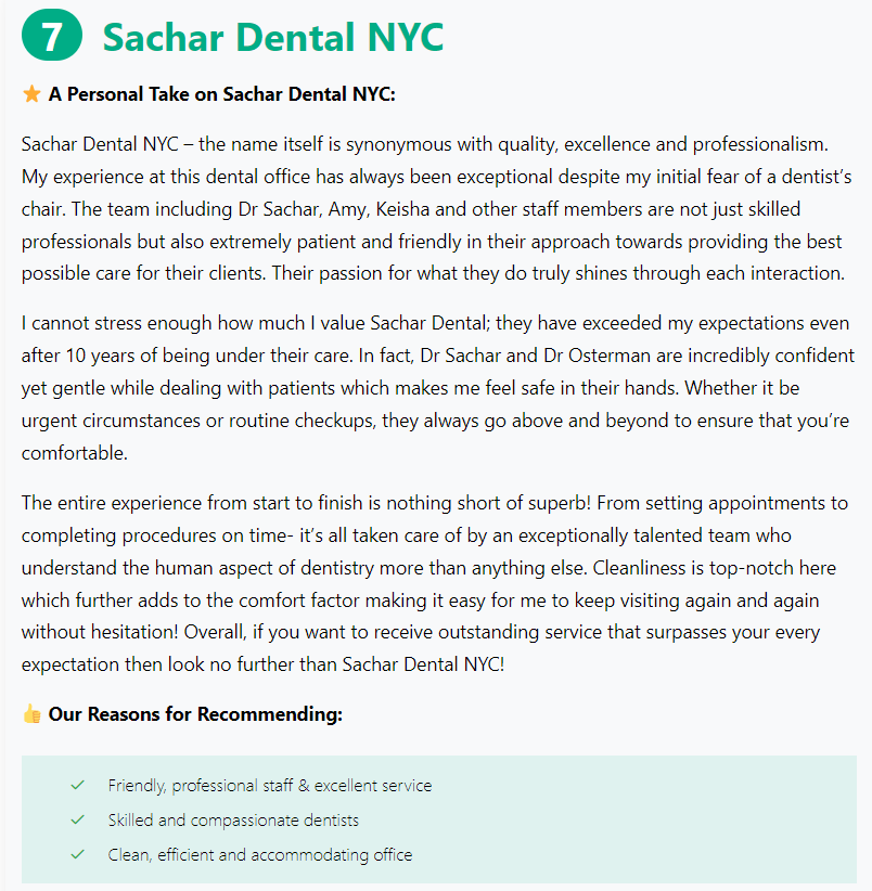 Write up on Dr Sachar best dentist in NYC