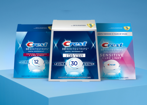 Boxes of Crest Whitestrips for effective teeth whitening at home.