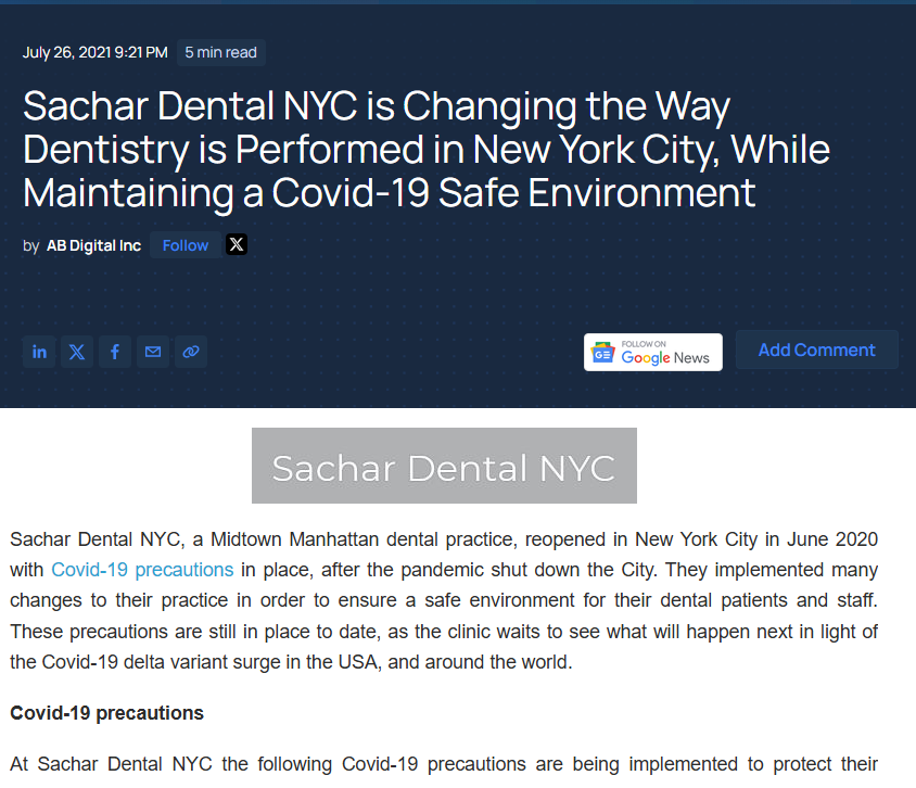 Manhattan, NYC top dentist Dr Sandip Sachar in the news