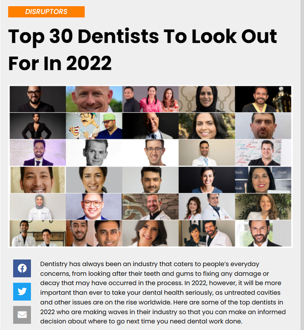 Dr Sandip Sachar named top dentist in NYC 2022 in Disruptors MAgazine